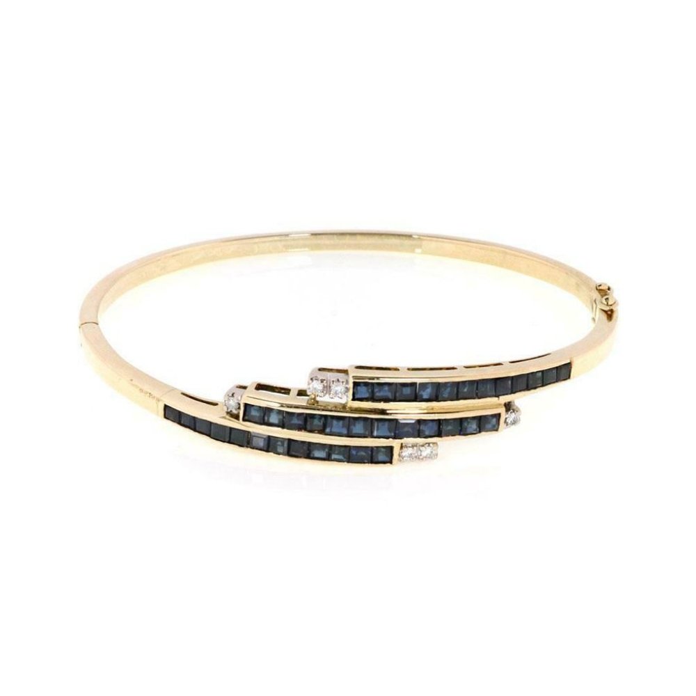Vintage 3.12ct Sapphire & Diamond 14k YGold Bangle